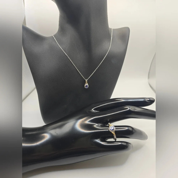 Tanzanite, White Zircon Infinity Halo Ring (Size 7.0), Pendant Necklace 20" 925 - Picture 10 of 14